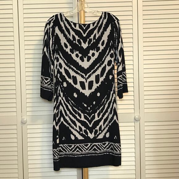 Enfocus Studio Abstract Round Neck 3/4 Sleeve Midi Shift Dress 8 - Picture 2 of 4